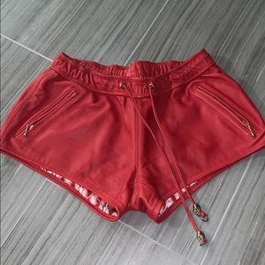 Thomas Wylde Red lambskin leather shorts